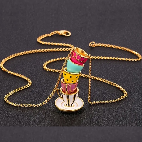 Not Branded Jewelry - Miniature Whimsical Mini Tea Cups Crafted into a Long Necklace - Unique Patterns
